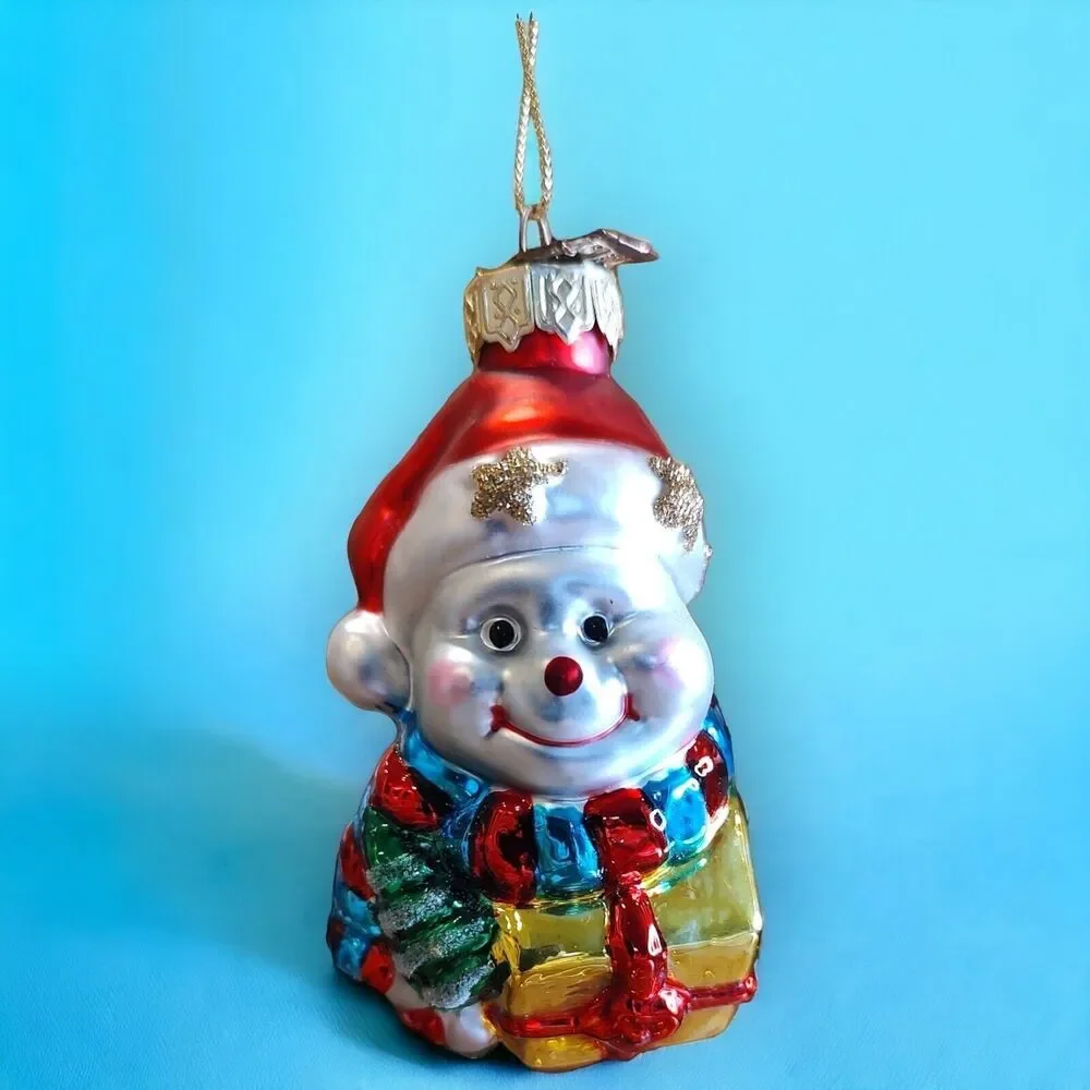 Baby Smiley Santa Snowman Scarf Present Gift Hand Blown Glass Ornament Pacconi
